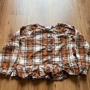 The Children's Place Girls Plaid Ruffle‎ Hem Button-Up Top Size XXL 16